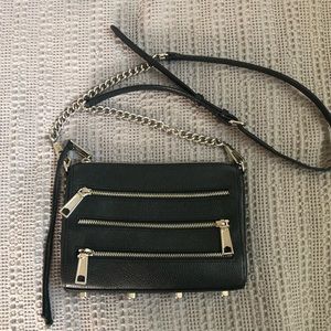 REBECCA MINKOFF Black Leather Zip Crossbody Bag